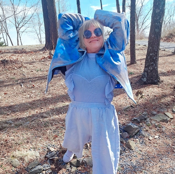 Maeve Cropped Ruffled Mesh Waffle Blouse - Picture 7 of 7